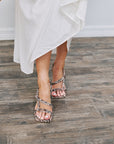 Viv Strappy Sandal Snake with white dress