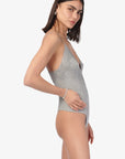 Amani Rib Knit Bodysuit side view on model
