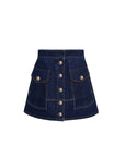 Fatima Skirt in Blue Wash Denim front view on white background