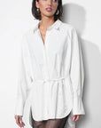 Charolette Oversized Button Up Shirt front view with waist tie