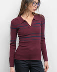 Elena Striped Polo Knit Top front