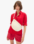 Grande Fanny Woven Checker Cream worn on chest
