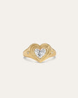 groovy diamond heart signet ring on white background