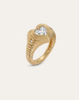 groovy diamond heart signet ring on white background