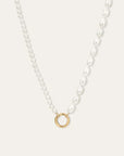 Half & Half Pearl Necklace close up front view of hinge on white background