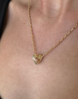 Pave Diamond Groovy Heart Big Bead close up on necklace