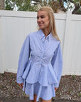 Light blue striped peplum shirt
