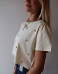Crop Short Sleeve Tee with Pearls