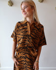 Intarsia Tiger Print Knit Polo