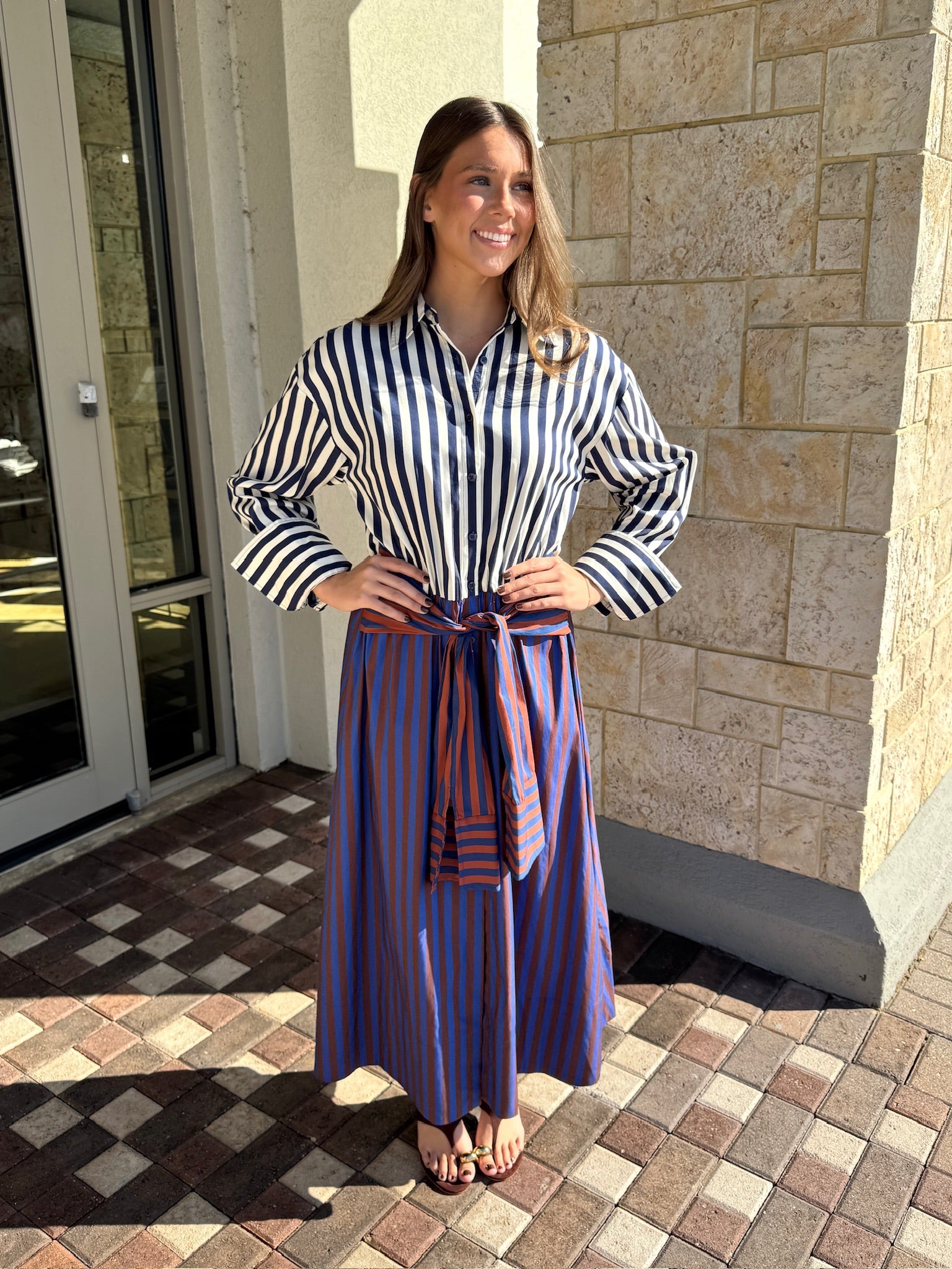 poplin dress long sleeve Inna Poplin Stripe Maxi Dress – Penelope T