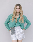 Clare V Poche Woven Checker Bag on model
