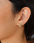 Groovy Diamond Pear Drop Earrings close up side view on model