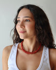 Graduated Coral Gemstone Necklace front view on model