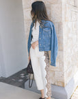 Idolized Denim Jacket full body, on shoulders