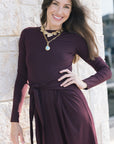 Blue Pond Necklace with burgundy dress