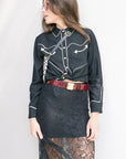 Snake Print Leather Logo Belt with lace skirt and western blouse