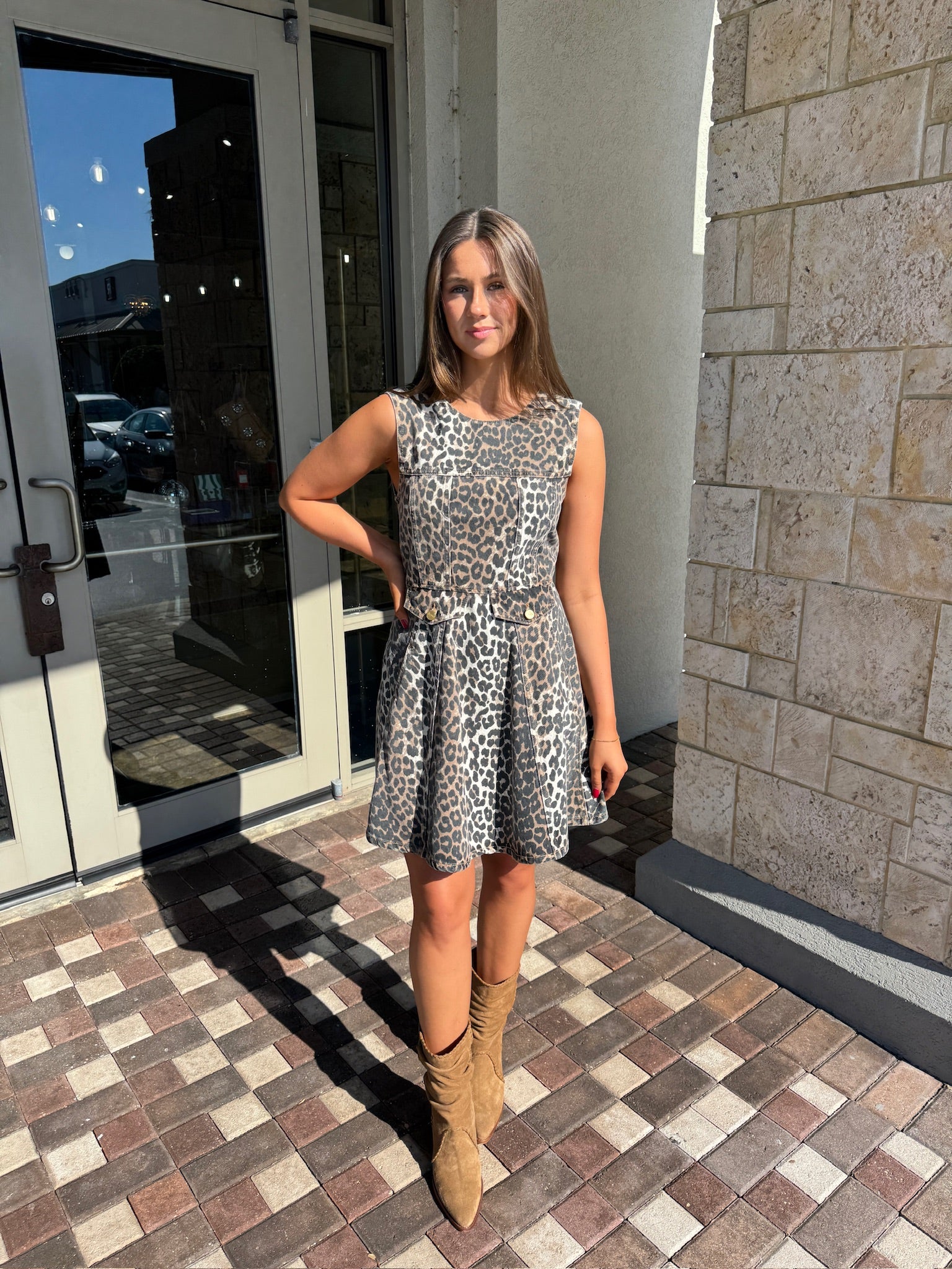 Leopard Denim Flounce Mini Dress – Penelope T Leopard Denim Flounce Mini Dress – Penelope T