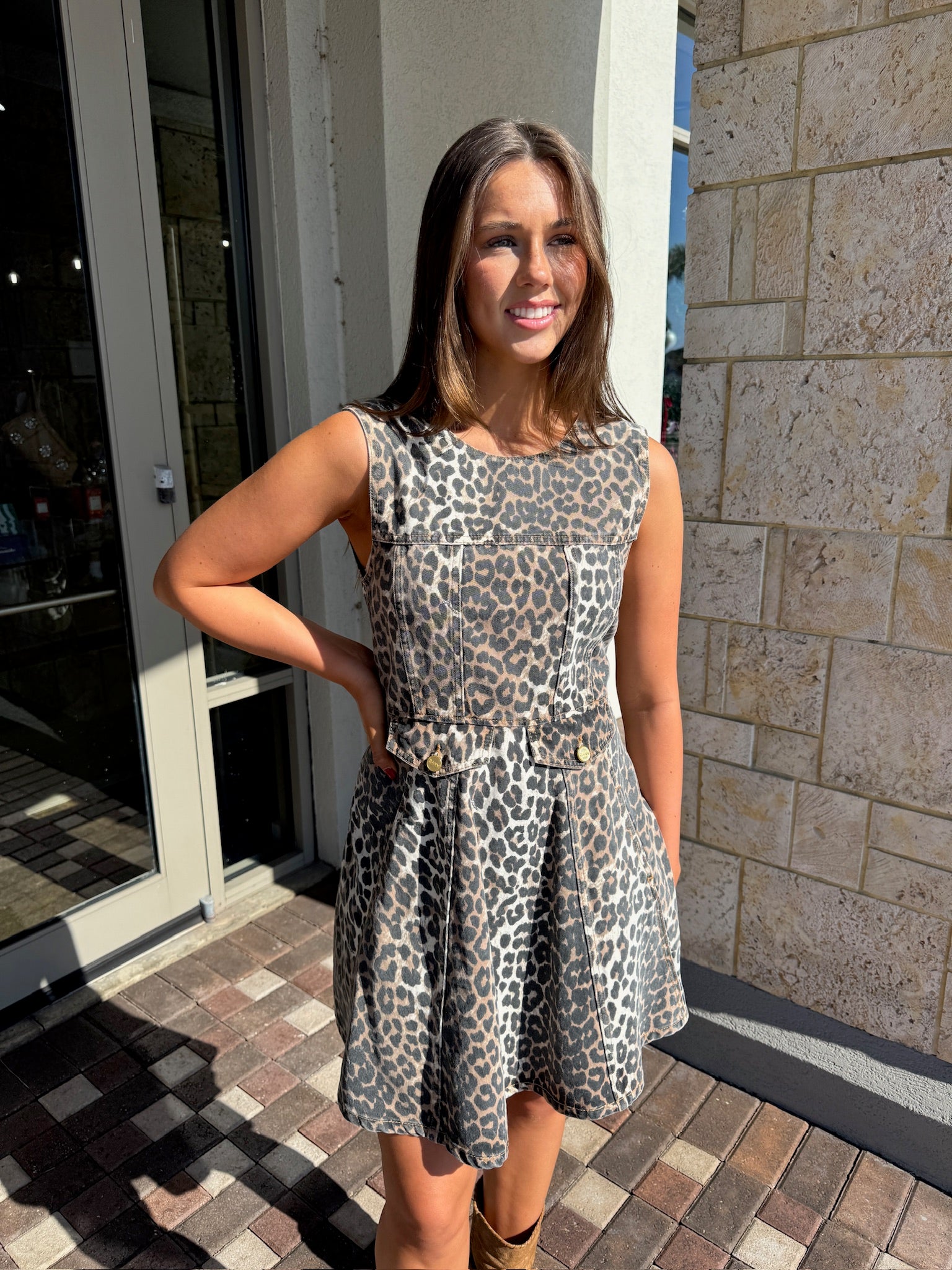 Leopard Denim Flounce Mini Dress – Penelope T