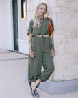 Anni Puff Sleeve Cropped Top and Freya Parachute Pant full body front
