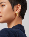 Art Heart Puff Earrings front on model