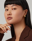 Art Heart Button Earrings Gold on model