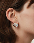 Monroe Earrings in Silver close up side view on model
