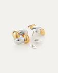 Medium Woven Square Earrings in Two-Tone with both backings taken off on white background
