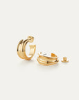 Lennon Hoops in Gold close up on white background with one earring backing off