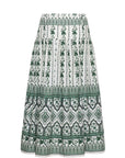 Green and white patterned skirt on a white background