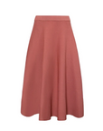A rust A-line midi skirt with a subtle textured pattern, shown against a plain white background.