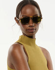 Jordan Sunglasses Nikko Tortoise + 12K Polarized on model with narrow, oval face shape