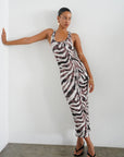 Safari Rib Timeless Tank Midi Dress model leaning against a wall