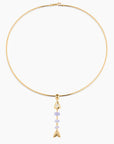 La Pez Blue Lace Fish Bail on gold-plated necklace on white background
