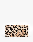 leopard snap close clutch on a white background
