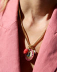 Miranda Charm Necklace on model with pink blazer
