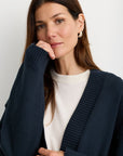 Jack Distressed Cardigan extreme close up front view on model