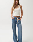 Jadyn Mid Rise Drawstring Palazzo Jean front view