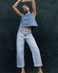 Donny Rolled Hem Boyfriend Jean full body front, crinkled background
