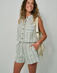 Katja Top Sage Stripe and Zinna Short Sage Stripe front view