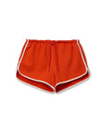 Orange shorts with white trim on a white background