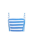 Blue and white striped crop top on a white background