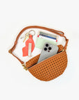 Petite Fanny Tan Rattan with phone, wallet, keys