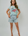 Rhoda Short in Detach with graphic tee, full body