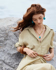 Blue Pond Necklace with beige dress