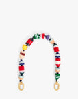 Colorful beaded keychain with gold clasp on a white background