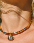 Starlet Oval Choker Necklace close up on model