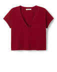 Red v-neck t-shirt on a white background product front view
