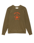 The college sweatshirt rodeo star army green flat lay with a white background