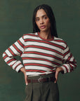 The Campus Crew Cream and Bridle Stripe front