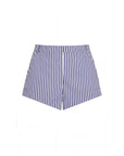 photo of striped blue and ivory shorts on a white background